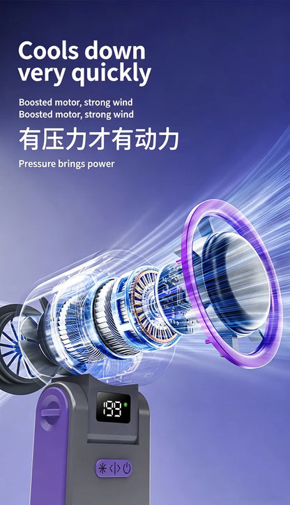 2026 New RGB Light Mini Handheld Fan Hanging Neck Outdoor 180 Degree Folding Desktop Folding High-speed Powerful Portable Fan