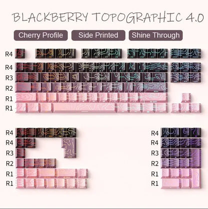 98 Keys Side-lit Shine Through Keycaps Grey Topographic Cherry Profile PBT Double Shot Keycaps for MX Switches Gaming Keyboard