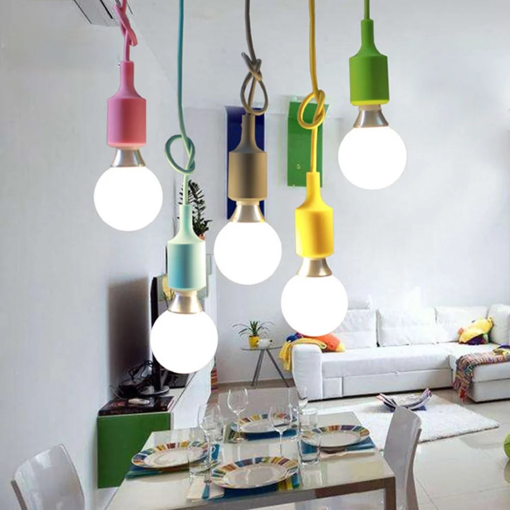 Pendant Lights Modern Simple Single Head Silica Gel Pendant Lamps AC90-260V E27 Holder 100cm Cord 13 Colors
